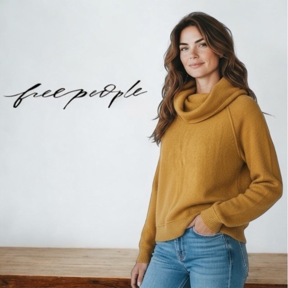 Free People Echo Beach Mustard Knit Sweater Cowl Neck Honeycrisp Heater SZ- XS‎